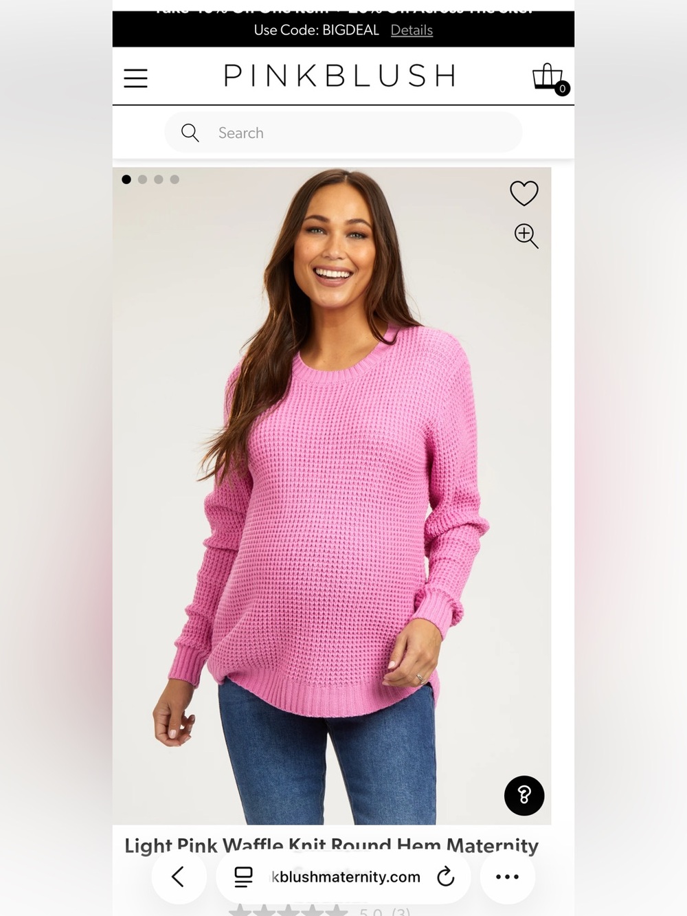 Pinkblush Bright Pink Waffle Knit Scoop Neck Sweater. Size medium